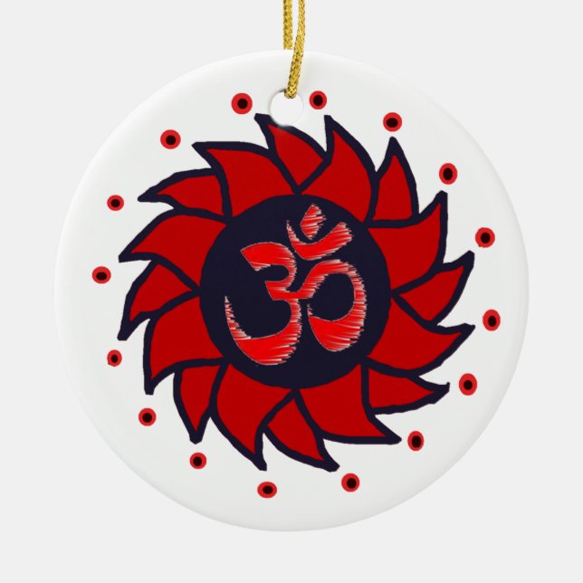 Om and Red Pinwheel - Yoga Ornament (Front)