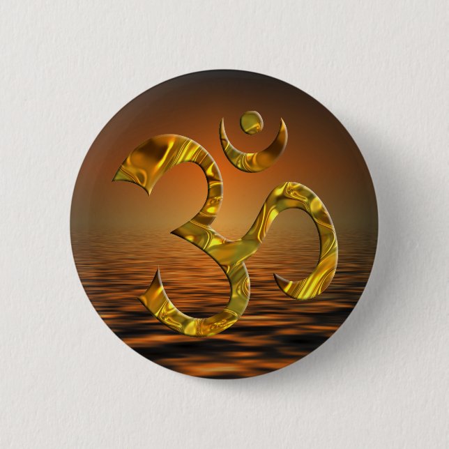 OM / AUM - GOLD 2 INCH ROUND BUTTON (Front)
