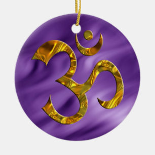 OM / AUM - GOLD   lila waves Ceramic Ornament