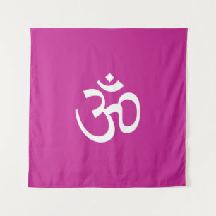 Om Aum outline Icon fuchsia white Hinduism Symbol  Tapestry