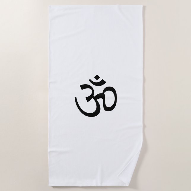 Om Aum outline Icon, Hinduism Symbol, black white  Beach Towel (Front)