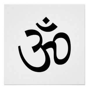 Om Aum outline Icon, Hinduism Symbol, black white  Poster