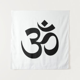 Om Aum outline Icon, Hinduism Symbol, black white  Tapestry