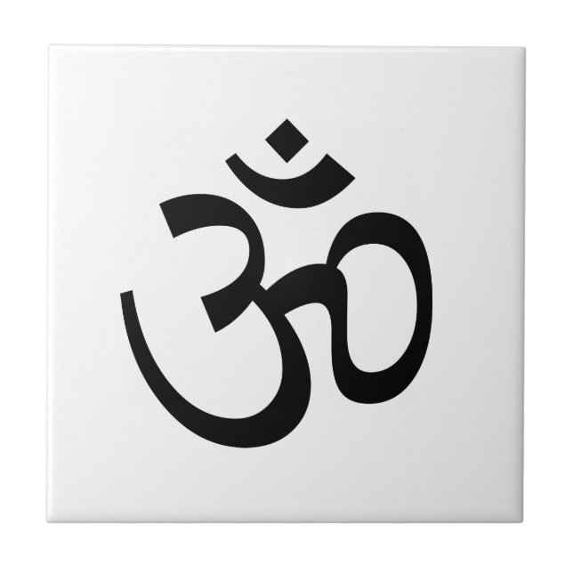 Om Aum outline Icon, Hinduism Symbol, black white Tile (Front)