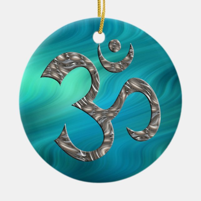 OM / AUM - SILVER | bluegreen waves Ceramic Ornament (Front)