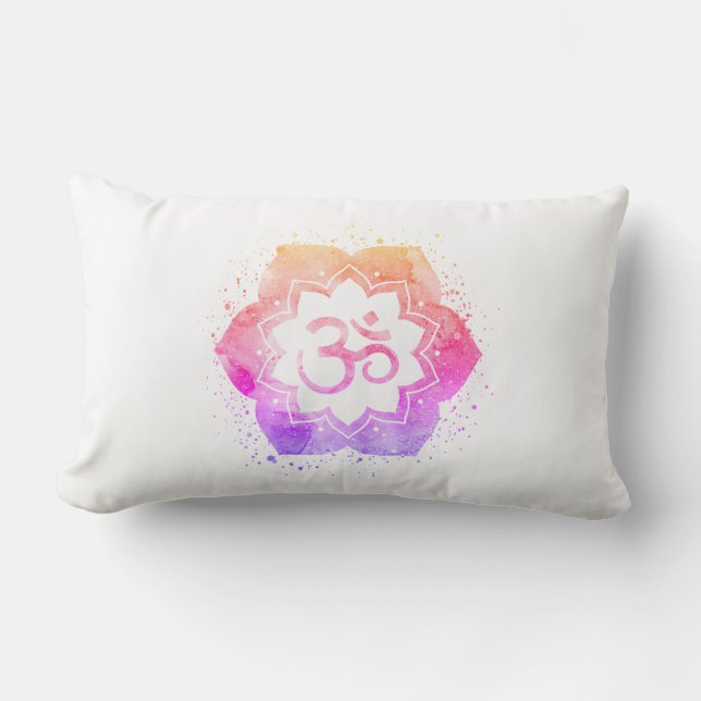 *~* OM AUM Symbol Ombre Flower  Lotus Mandala Lumbar Pillow (Front)
