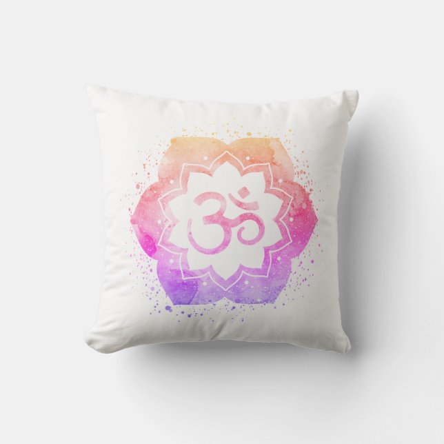 *~* OM AUM Symbol Outdoor Lotus Flower Mandala Pillow (Front)