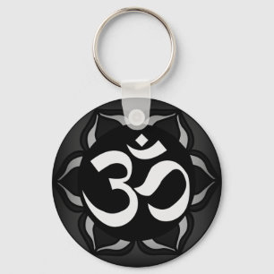 Om Black & White Peace Symbol Keychain