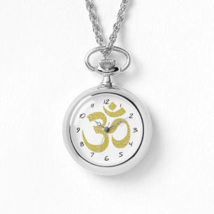 Om Buddhist Symbol Embossed Gold effect W Watch