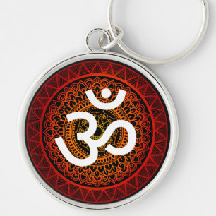 Om Chakra mandala red Keychain