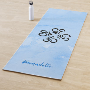 Om Compass Rose, Blue Watercolor, Aum Symbol Yoga Mat