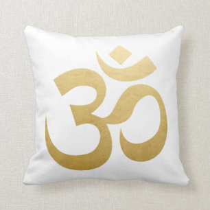 Om HIndu Meditation Symbol Yoga Faux Gold Foil Throw Pillow