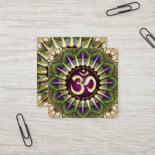 OM Holistic Purple Green Peacock Mandala Square Business Card