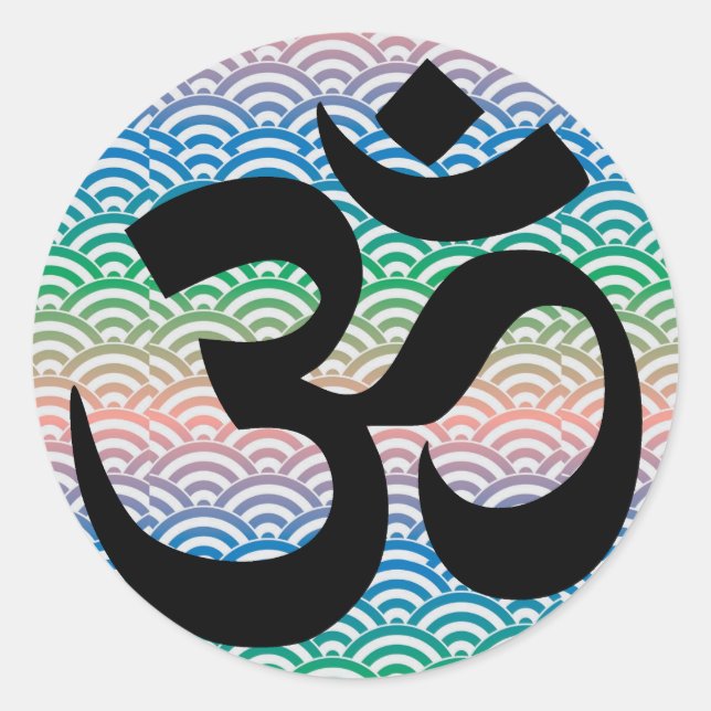 Om in a sea of colourful waves classic round sticker (Front)
