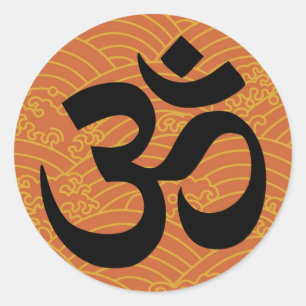 Om in a sea of orange waves classic round sticker