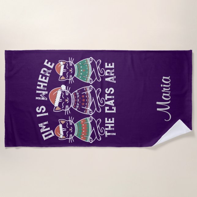 Om Is Where the Cats Are Festive Holiday Beach Towel (Front)