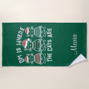 Om Is Where the Cats Are Festive Holiday Beach Towel