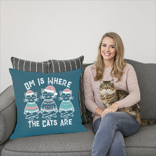 Om Is Where the Cats Are Festive Throw Pillow