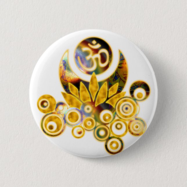 Om Lotus 2 Inch Round Button (Front)
