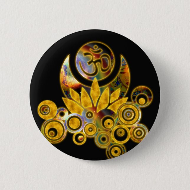 Om Lotus | black 2 Inch Round Button (Front)