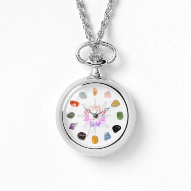 *~* Om Lotus Crystal Grid Chakra Stones Spiritual Watch (Front)