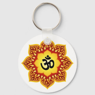 Om Lotus Fire Keychain