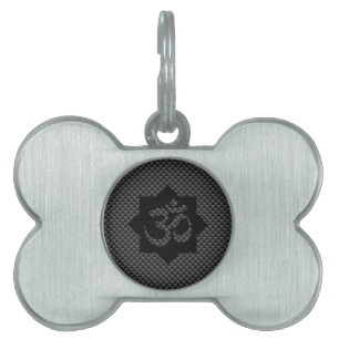 OM Lotus Spirituality Yoga in Carbon Fibre Style Pet Tag