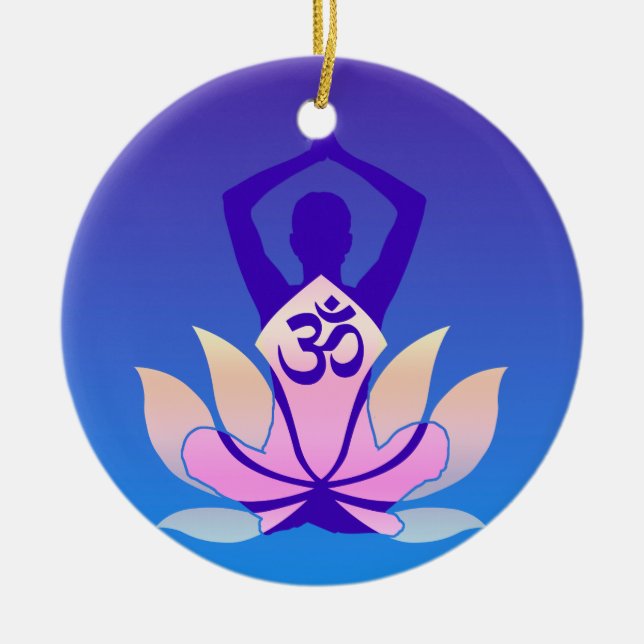 Om Lotus Yoga Pose Purple Hue Ceramic Ornament (Front)