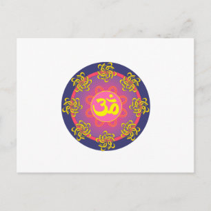 Om Mandala Blue Border Postcard