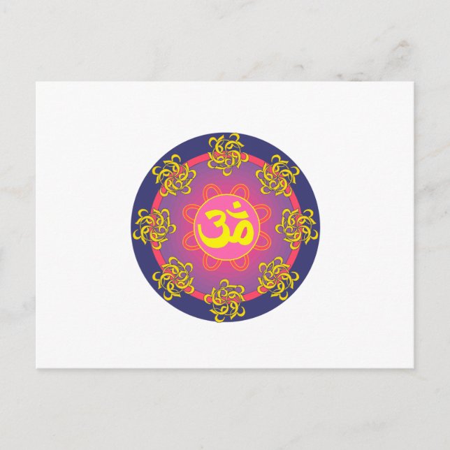 Om Mandala Blue Border Postcard (Front)