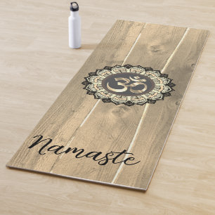 OM Mandala on Wood Namaste Rustic  Yoga Mat