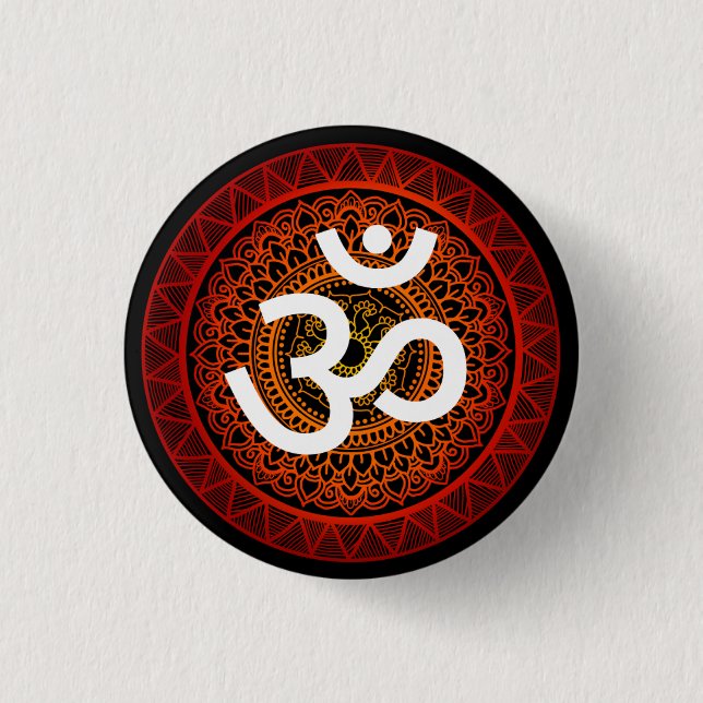 Om Mandala Red Root Chakra 1 Inch Round Button (Front)