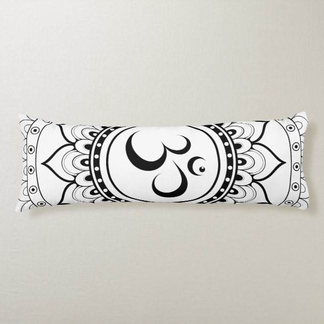 Om Mandala White & Black double sided Body Pillow (Front)