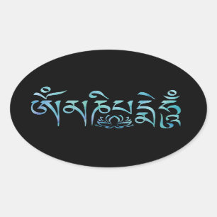 Om Mani Padme Hum Blue Oval Sticker