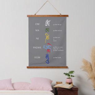 Om Mani Padme Hum Buddhist Mantra In Six Colour Hanging Tapestry