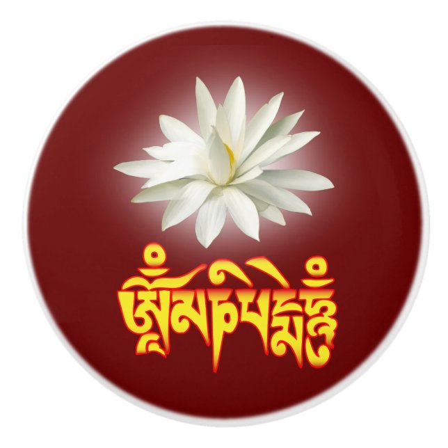 Om mani padme hum mantra ceramic knob (Front)