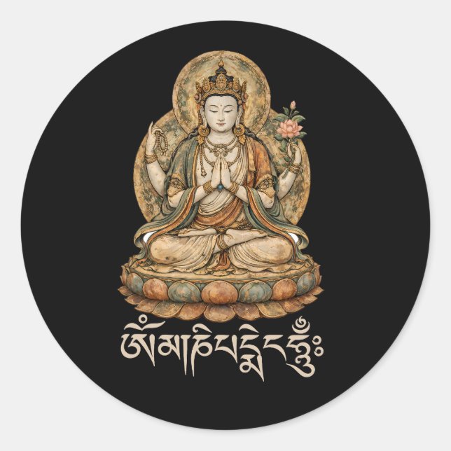 Om Mani Padme Hum Mantra Compassion Chenrezig Classic Round Sticker (Front)