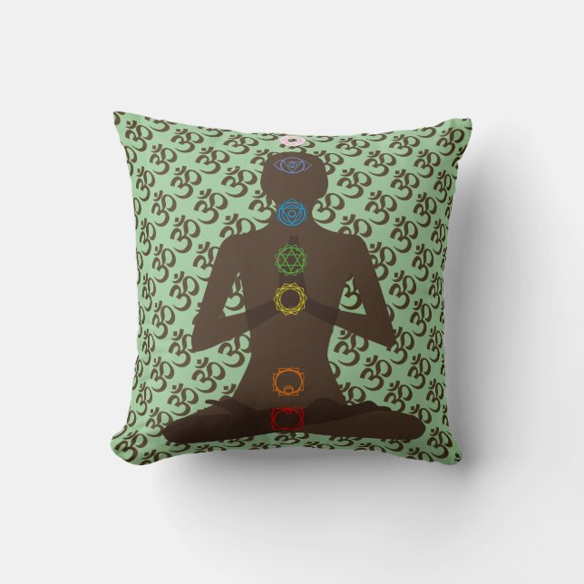Om Mantra 7 Chakras Yoga Design Throw Pillow (Front)