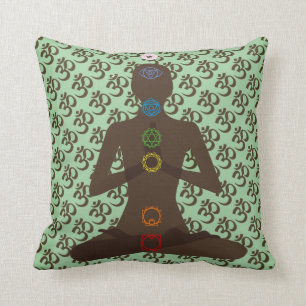 Om Mantra 7 Chakras Yoga Design Throw Pillow