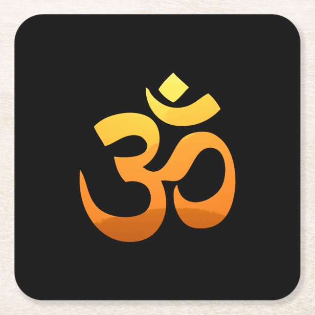 Om Mantra Symbol Asana Relax Meditation Yoga Square Paper Coaster (Front)