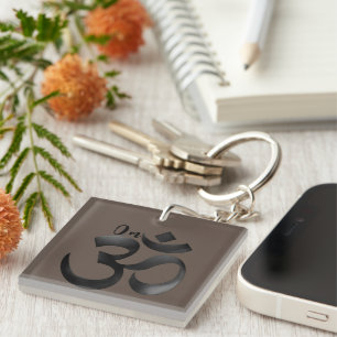 Om Mantra Symbol Quote Personalised Bronze Red Keychain
