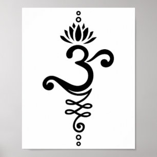 Om Mantra Yoga Symbol Lotus Flower Unalome Ornamen Poster