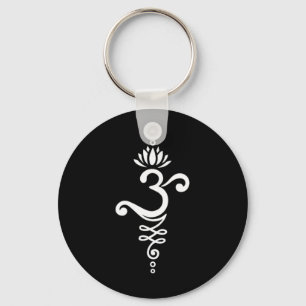 Om Mantra Yoga Symbol With Lotus Flower And Unalom Keychain