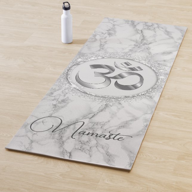 OM Namaste Silver Marble Glitter Elegant Yoga Mat (In Situ)