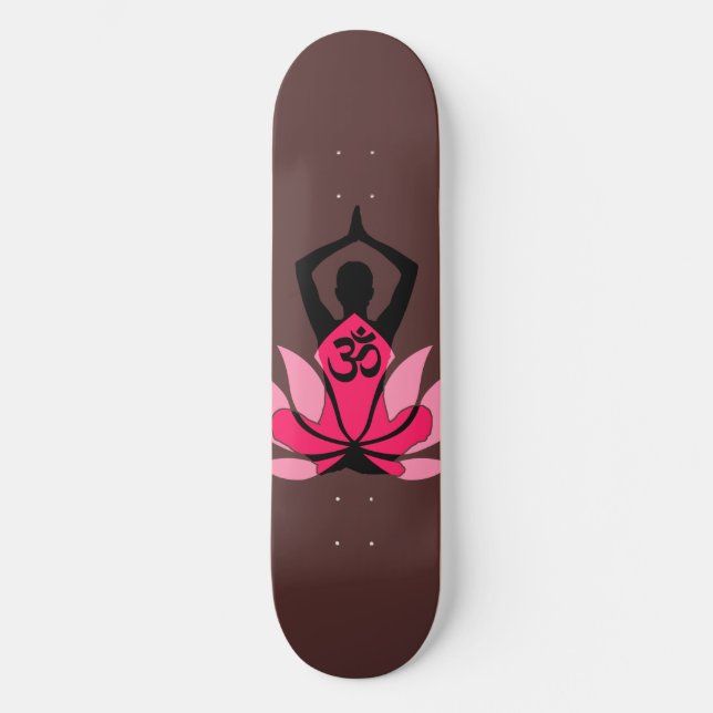 OM Namaste Spiritual Lotus Flower Yoga in Umber Skateboard (Front)