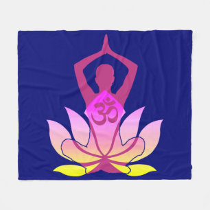 OM Namaste Spiritual Lotus Flower Yoga on Blue Fleece Blanket