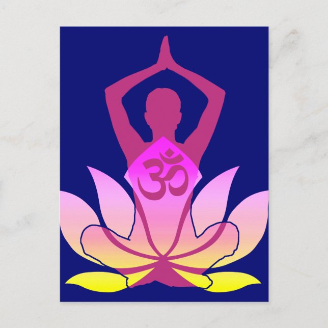 OM Namaste Spiritual Lotus Flower Yoga on Blue Postcard (Front)