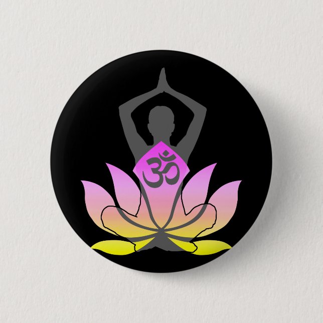 OM Namaste Spiritual Lotus Flower Yoga Pose 2 Inch Round Button (Front)