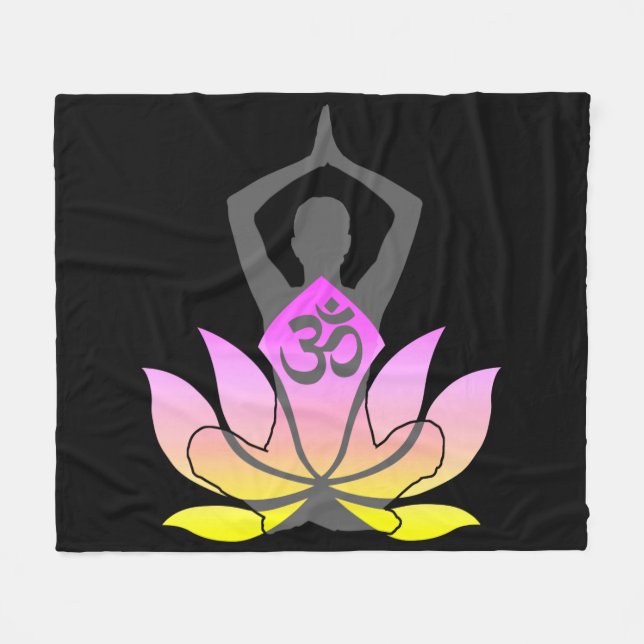 OM Namaste Spiritual Lotus Flower Yoga Pose Fleece Blanket (Front (Horizontal))