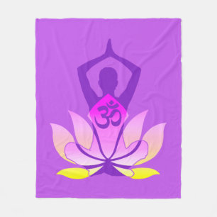 OM Namaste Spiritual Lotus Flower Yoga Pose Pastel Fleece Blanket